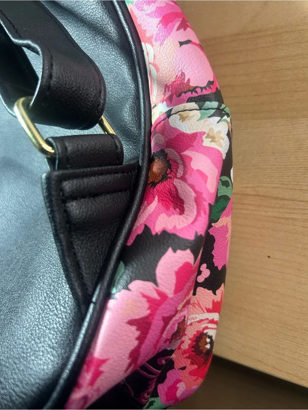 Juicy Couture Black Floral Mini Backpack with Pink Roses